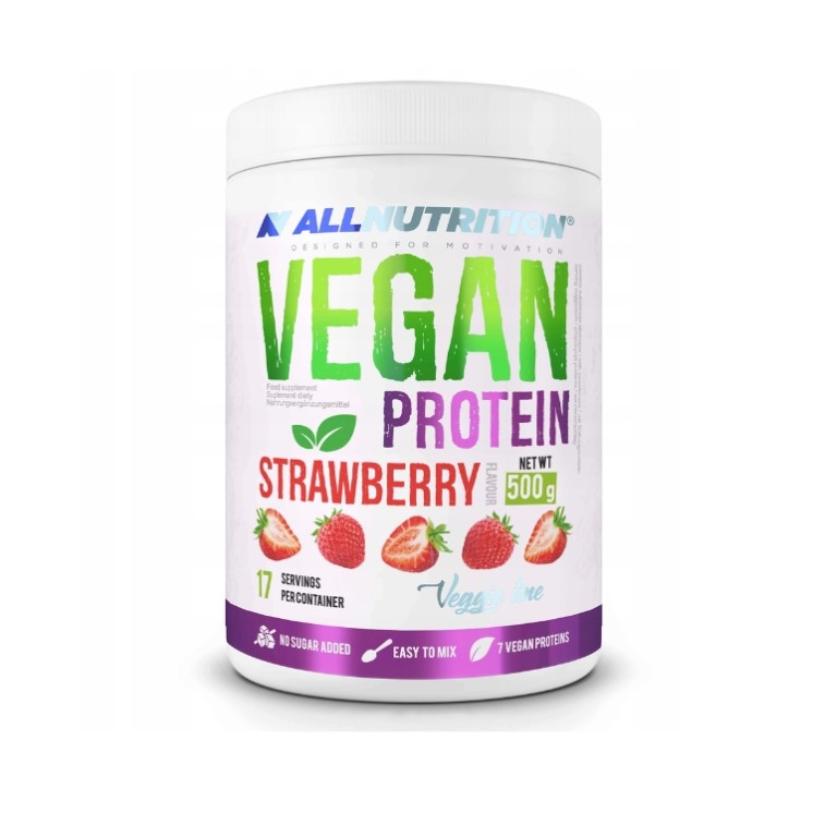 AllNutrition Vegan Protein Białko wegańskie bez cukru Strawberry 500 g