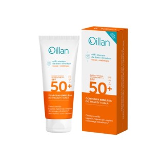 Oillan beschermende zonnebrandcrème-emulsie voor gezicht en lichaam met SPF50 + filter voor de gevoelige huid 100 ml