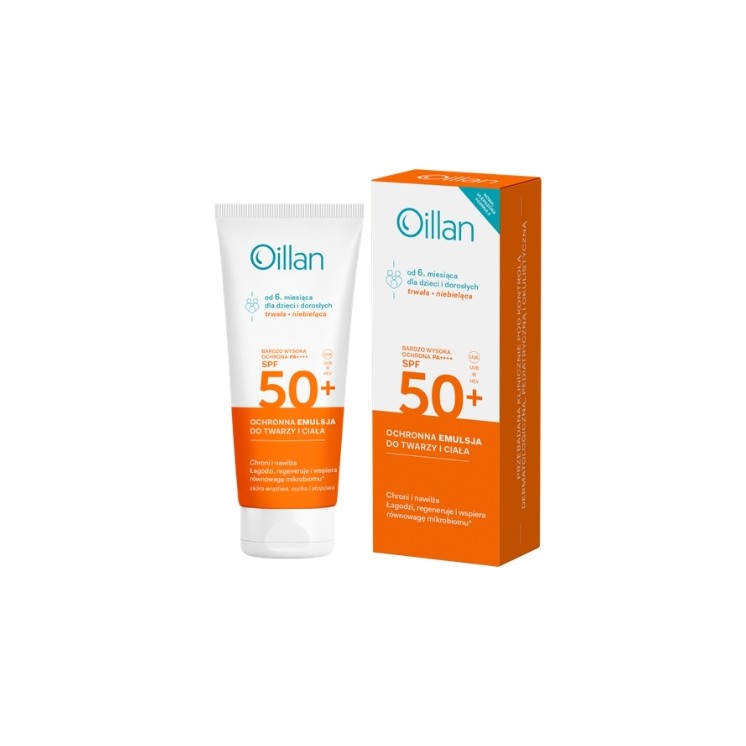 Oillan beschermende zonnebrandcrème-emulsie voor gezicht en lichaam met SPF50 + filter voor de gevoelige huid 100 ml