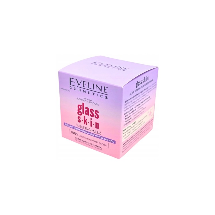 Eveline Glass Skin Sleeping Mask, een rijke, voedende nachtcrème/masker van 50 ml.