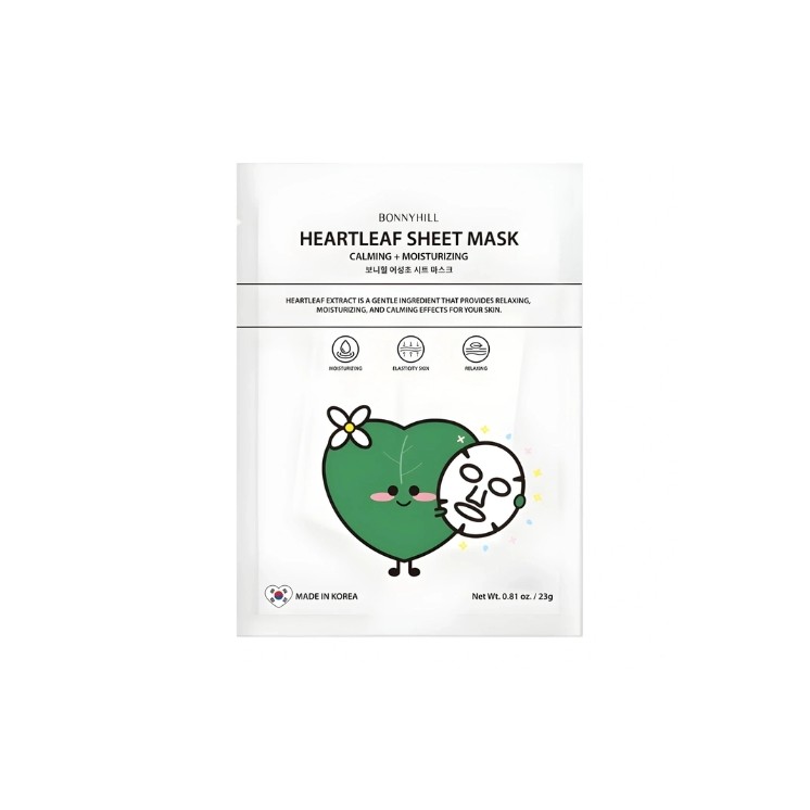 BonnyHill Heartleaf Sheet Mask, verzachtend en hydraterend gezichtsmasker (1 stuk)