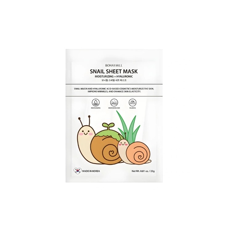 BonnyHill Snail Sheet Mask Hydraterend gezichtsmasker met hyaluronzuur 1 stuk