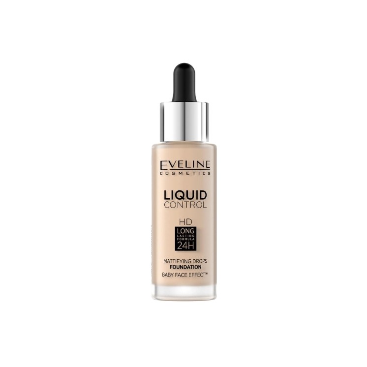 Eveline Liquid Control Foundation in druppelaar /001/ Porcelain 32 ml