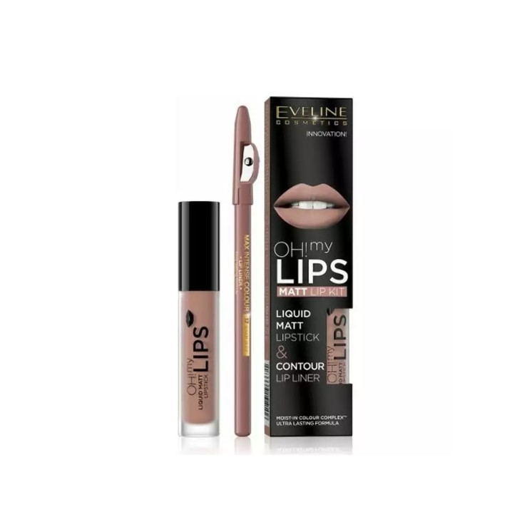 Eveline OH My Lips Matte Liquid Lipstick 4,5 5 ml + Lipliner Set /01/ Neutral Nude