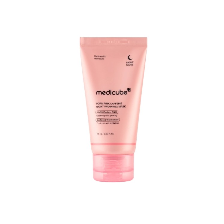 Medicube PDRN Pink Caffeine Night Wrapping Mask, een gladmakend en verstevigend nachtmasker met PDRN, 75 ml.